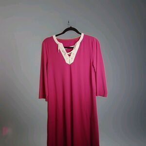 Cuddl Duds Pink Nitegown Oversized T-shirt XS Front Lace-up Detail Pockets